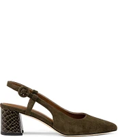 Donald Pliner Song Suede Crocodile Embossed Block Heel Slingback Dress Pumps