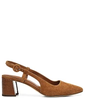 Donald Pliner Song Suede Crocodile Embossed Block Heel Slingback Dress Pumps