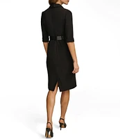 Donna Karan 3/4 Sleeve V-Neck Belted Crepe Faux Wrap Dress