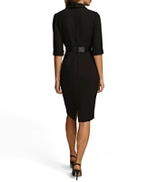 Donna Karan 3/4 Sleeve V-Neck Belted Crepe Faux Wrap Dress