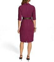 Donna Karan 3/4 Sleeve V-Neck Belted Crepe Faux Wrap Dress