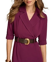 Donna Karan 3/4 Sleeve V-Neck Belted Crepe Faux Wrap Dress