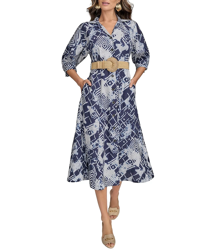 Donna Karan Abstract Print Button Front Shirt Dress