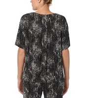 Donna Karan Abstract Print Short Sleeve V-Neck Lounge Top