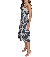 Donna Karan Abstract Print Sweetheart Neck Midi Dress
