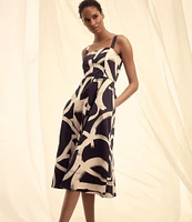 Donna Karan Abstract Print Sweetheart Neck Midi Dress