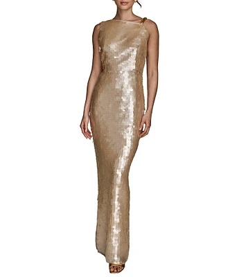 Donna Karan Asymmetric Neck Sequin Sheath Dress