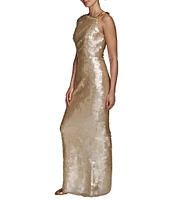 Donna Karan Asymmetric Neck Sequin Sheath Dress