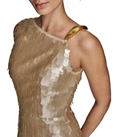 Donna Karan Asymmetric Neck Sequin Sheath Dress
