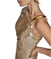 Donna Karan Asymmetric Neck Sequin Sheath Dress