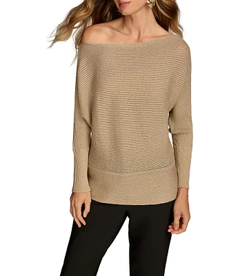 Donna Karan Asymmetrical Neck Long Sleeve Wide Hemline Top