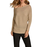 Donna Karan Asymmetrical Neck Long Sleeve Wide Hemline Top