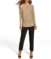 Donna Karan Asymmetrical Neck Long Sleeve Wide Hemline Top