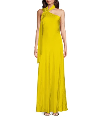 Donna Karan Asymmetrical Neck One Shoulder Side Drape Sheath Gown