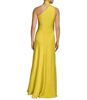 Donna Karan Asymmetrical Neck One Shoulder Side Drape Sheath Gown