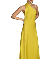 Donna Karan Asymmetrical Neck One Shoulder Side Drape Sheath Gown