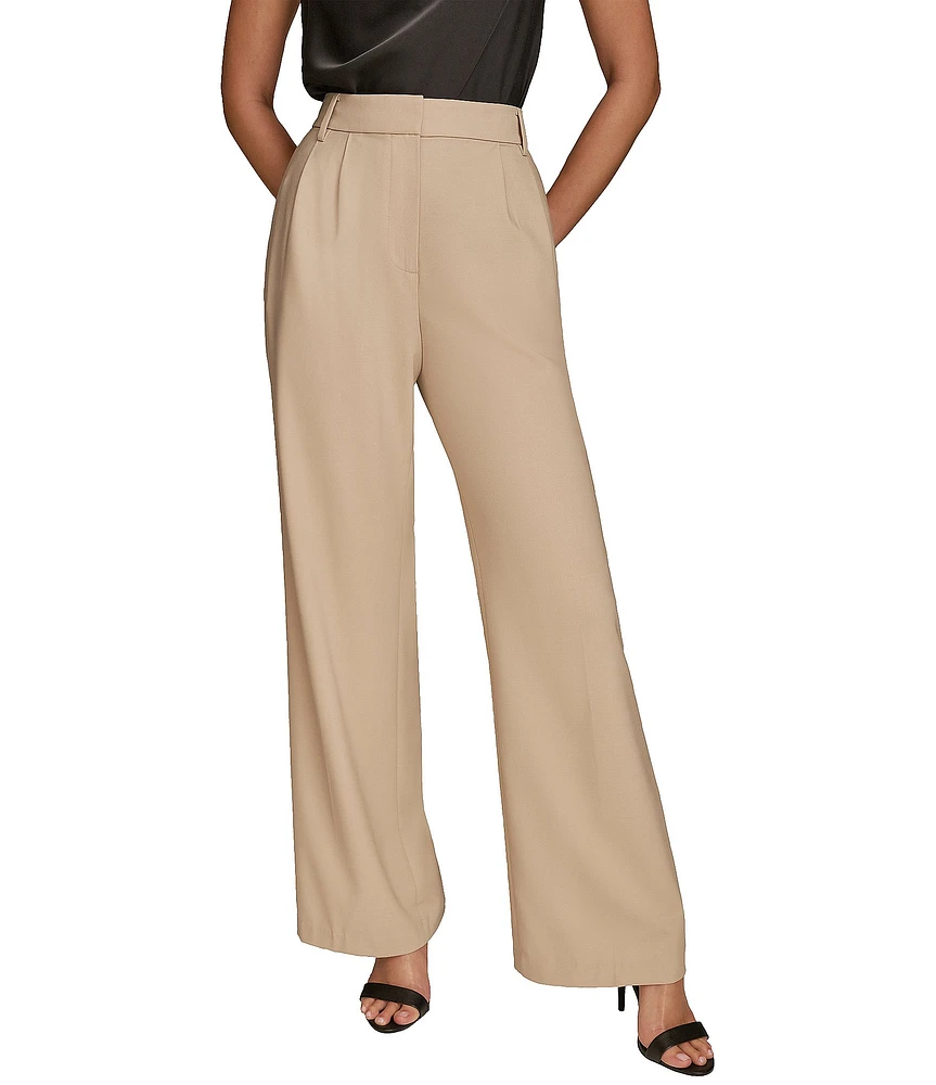 Donna Karan Bi-Stretch Pleated High Rise Wide Leg Pant