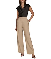 Donna Karan Bi-Stretch Pleated High Rise Wide Leg Pant