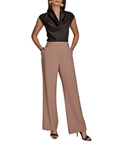 Donna Karan Bi-Stretch Pleated High Rise Wide Leg Pant