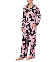 Donna Karan Print Long Sleeve Notch Collar Pant Pajama Set