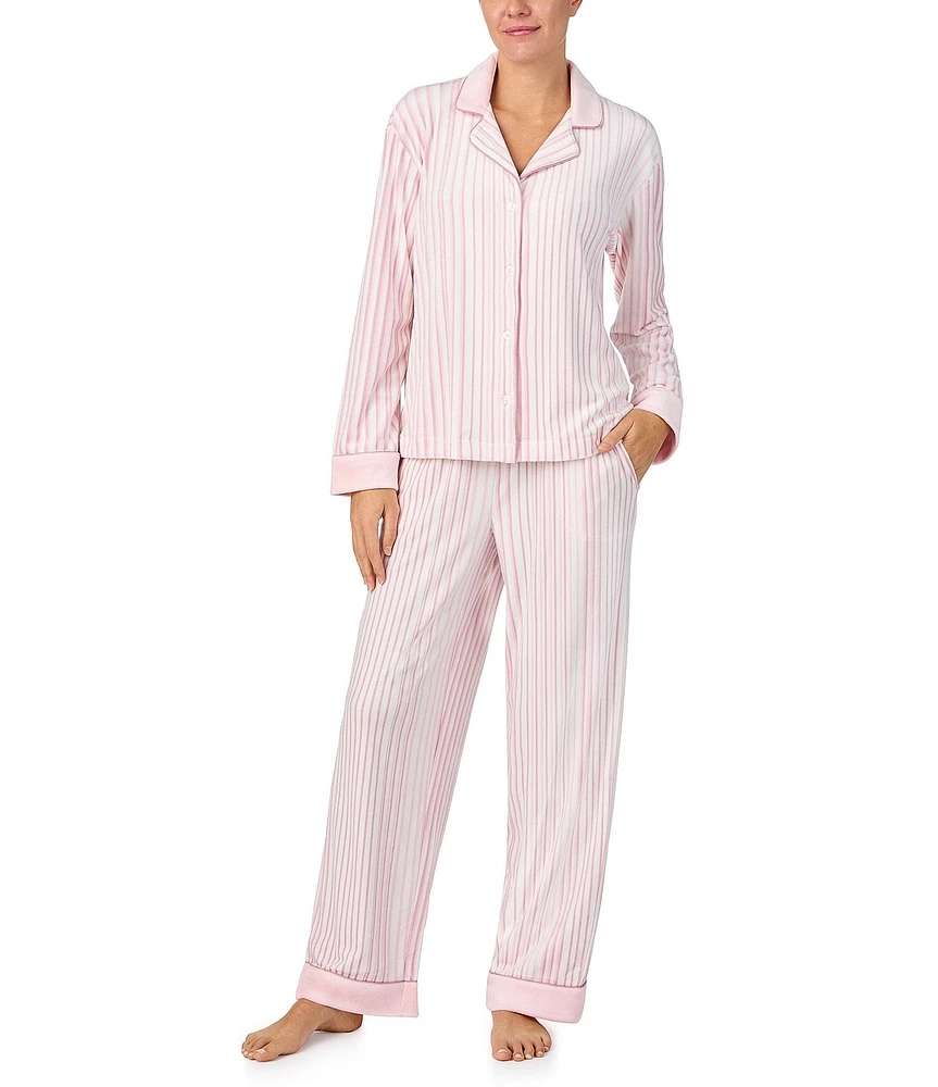 Donna Karan Blush Stripe Long Sleeve Notch Collar Pant Pajama Set