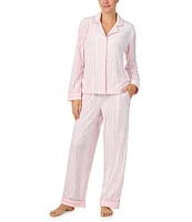 Donna Karan Blush Stripe Long Sleeve Notch Collar Pant Pajama Set