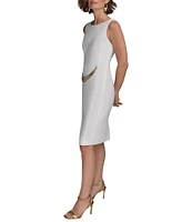 Donna Karan Boat Neck Chain Belt Sheath Dress