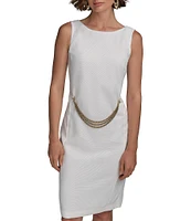Donna Karan Boat Neck Chain Belt Sheath Dress