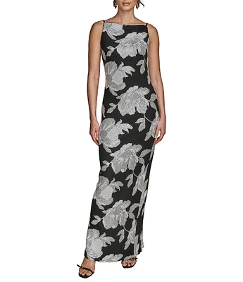 Donna Karan Boat Neck Floral Print Sheath Dress