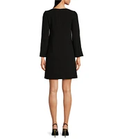 Donna Karan Boat Neck Long Open Sleeve Cady Crepe Sheath Dress