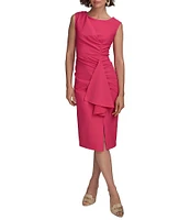Donna Karan Boat Neck Ruffle Front Sheath Dress