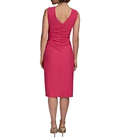 Donna Karan Boat Neck Ruffle Front Sheath Dress