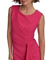 Donna Karan Boat Neck Ruffle Front Sheath Dress