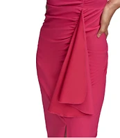 Donna Karan Boat Neck Ruffle Front Sheath Dress
