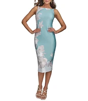 Donna Karan Boat Neck Sleeveless Floral Sheath Dress