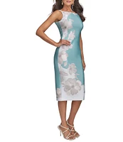 Donna Karan Boat Neck Sleeveless Floral Sheath Dress