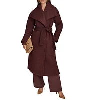 Donna Karan Boucle Belted Wide Collar Long Sleeve Drape-Front Coat