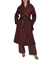 Donna Karan Boucle Belted Wide Collar Long Sleeve Drape-Front Coat