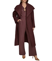 Donna Karan Boucle Belted Wide Collar Long Sleeve Drape-Front Coat