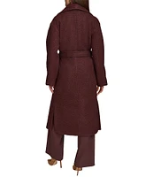 Donna Karan Boucle Belted Wide Collar Long Sleeve Drape-Front Coat