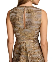 Donna Karan Brocade Crew Neck Sleeveless Metallic A-Line Midi Dress