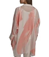 Donna Karan Brushstroke Burnout Spread Collar Long Sleeve Tunic