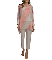 Donna Karan Brushstroke Burnout Spread Collar Long Sleeve Tunic
