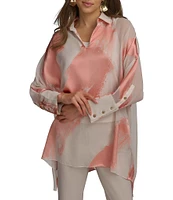 Donna Karan Brushstroke Burnout Spread Collar Long Sleeve Tunic