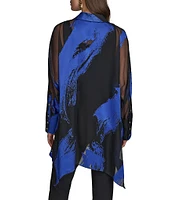 Donna Karan Brushstroke Burnout Spread Collar Long Sleeve Tunic