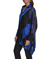 Donna Karan Brushstroke Burnout Spread Collar Long Sleeve Tunic