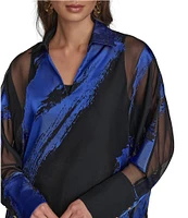 Donna Karan Brushstroke Burnout Spread Collar Long Sleeve Tunic