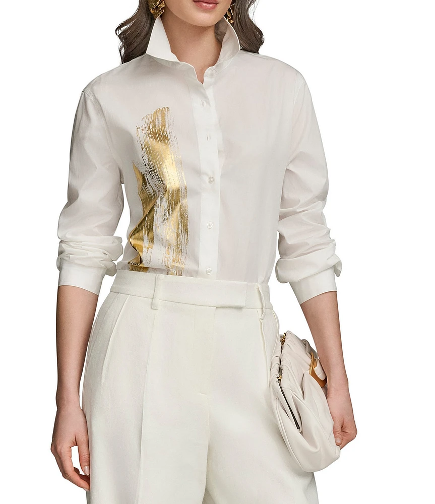 Donna Karan Brushstroke Long Sleeve Collared Tunic