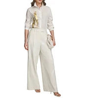Donna Karan Brushstroke Long Sleeve Collared Tunic