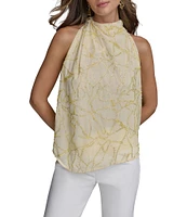 Donna Karan Burnout Pleated Shoulder Sleeveless Halter Top